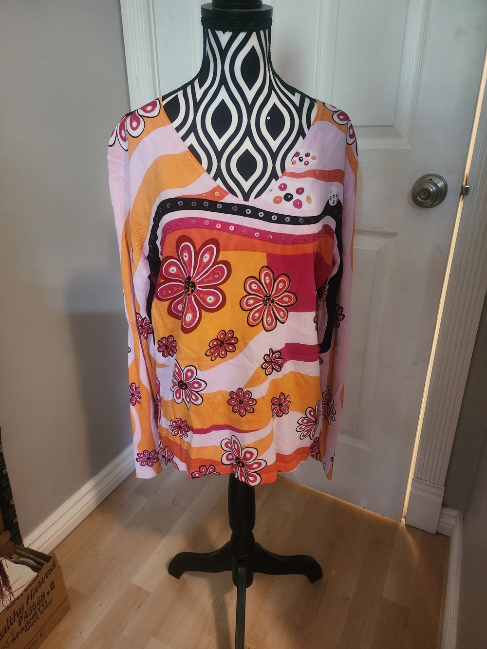 Mulberry Floral V-Neck Tunic in Pink & Orange